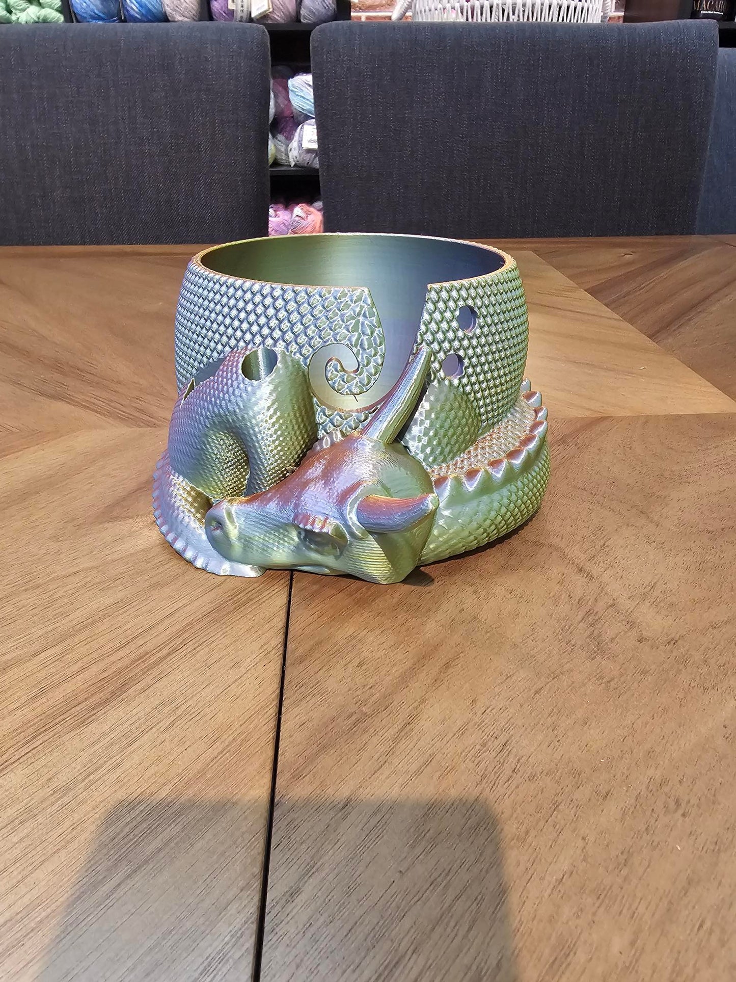 Dragon Yarn Bowl with Convenient Tool Holes