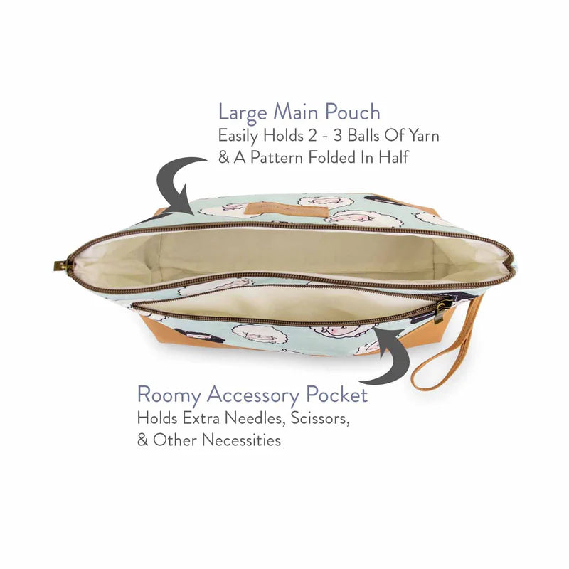 Chubby Sheep Trinity Bag – Medium Zippered Knitting Project Bag – Seafoam